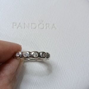 Pandora Stirling Silver Beaded Ring with Clear CZ Stones